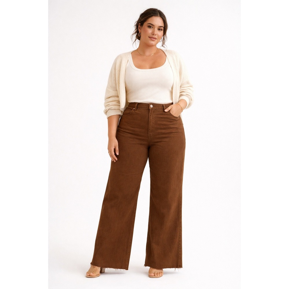 Daze Denim Far Out High Rise Wide Leg Pants Brown Dark Amber Size 33 NEW